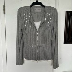 Ambiente | Gray Zip Up Jacket with Silver Mirror details or beading. Size 8